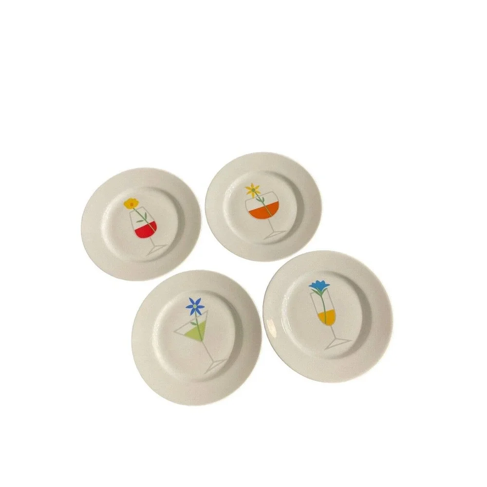 Crate & Barrel Set of 4 “Blossom Up Flower” Appetizer/ Snack Plates